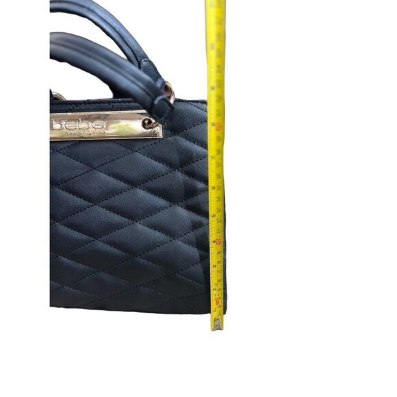 Bebe Purse Quilted Handbag Black Gold Satchel Accents Cocktail Mini Bag - Picture 4 of 15